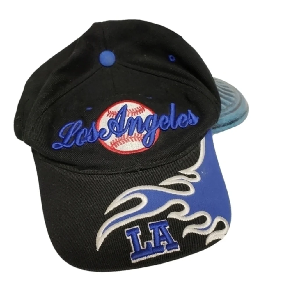 Sams‎ Cap Baseball Hat Los Angeles Embroidered Black Blue Baseball Flame
